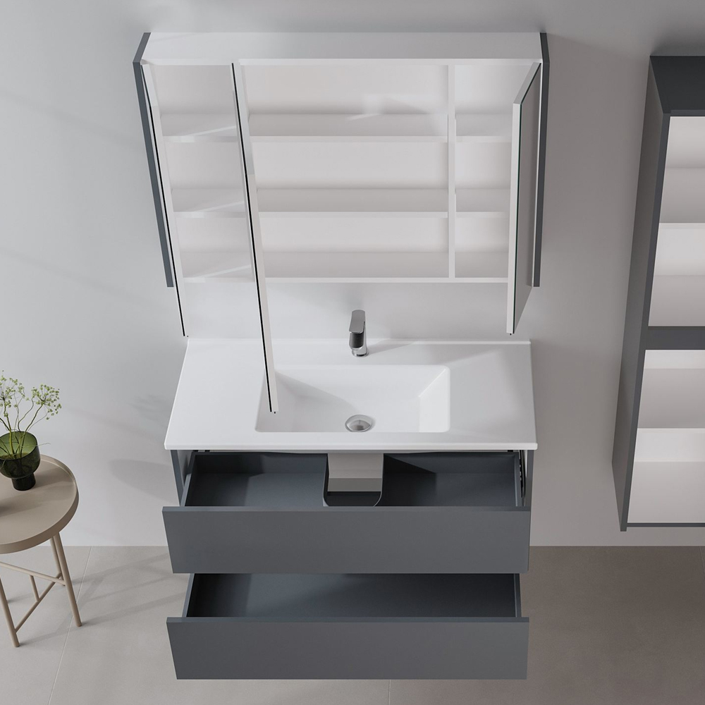 Arno Wooden Bathroom Furniture Set with 3 Doors 2 Drawers in Grey