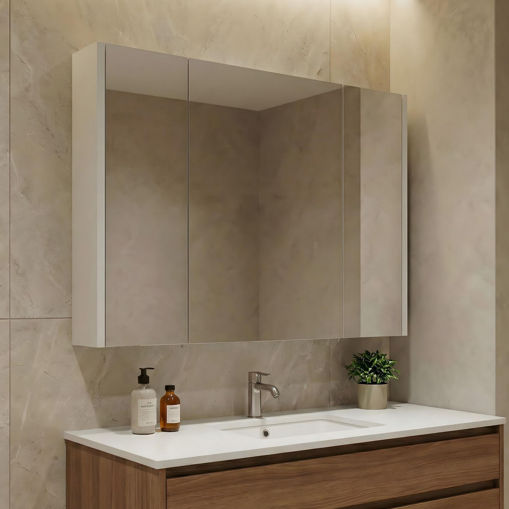Arno Wooden Wall Mounted Bathroom Mirror Cabinet in Cashmere