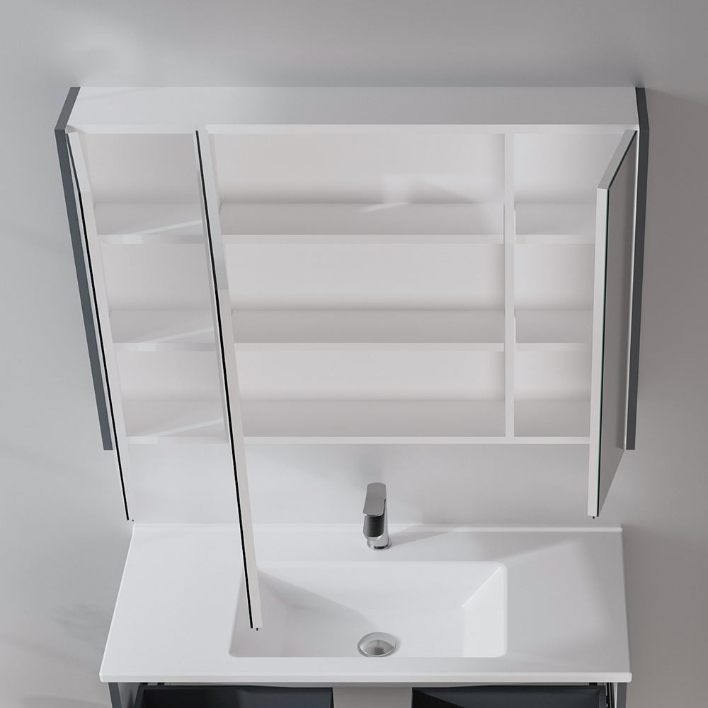 Arno Wooden Wall Mounted Bathroom Mirror Cabinet in Grey and Anthracite