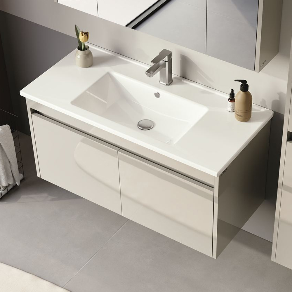 Arno Wooden Wall Mounted Vanity Unit with 2 Doors in Cashmere