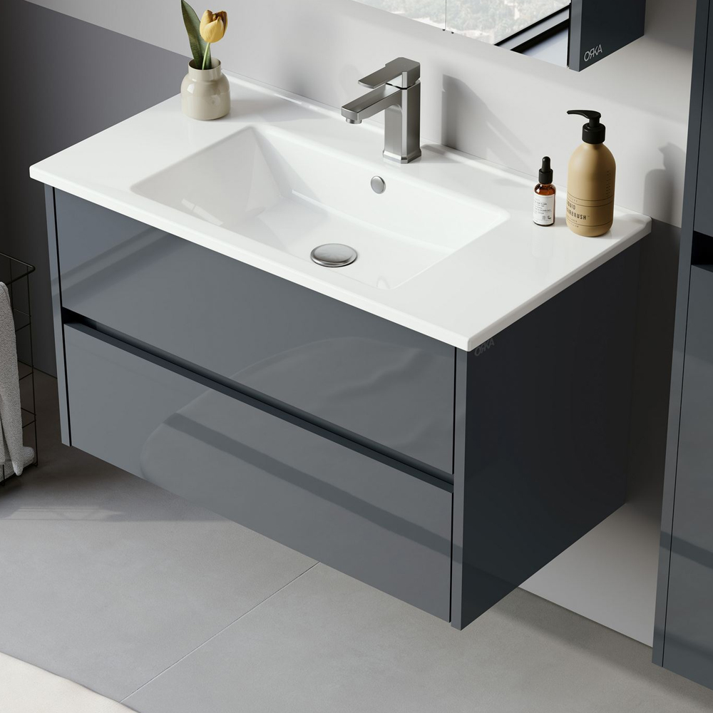 Arno Wooden Wall Mounted Vanity Unit with 2 Drawers in Anthracite