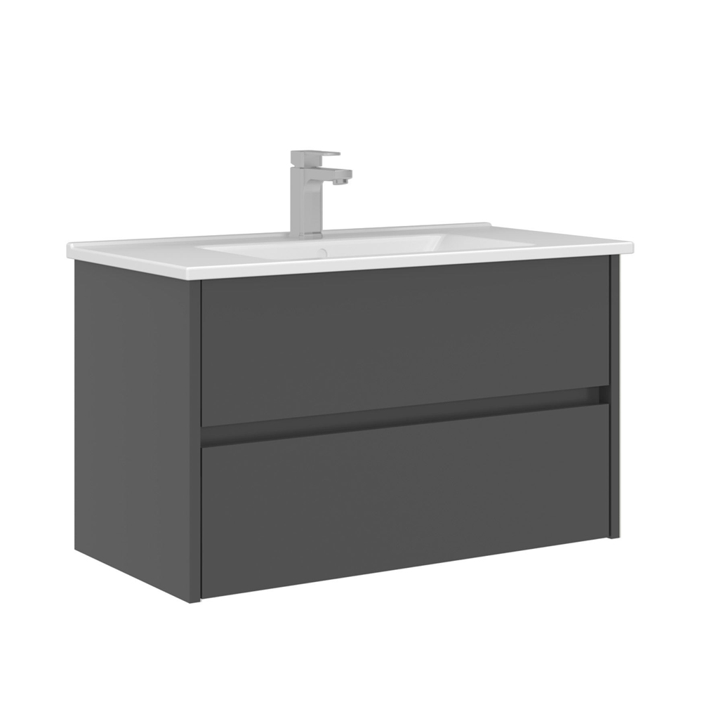 Arno Wooden Wall Mounted Vanity Unit with 2 Drawers in Anthracite