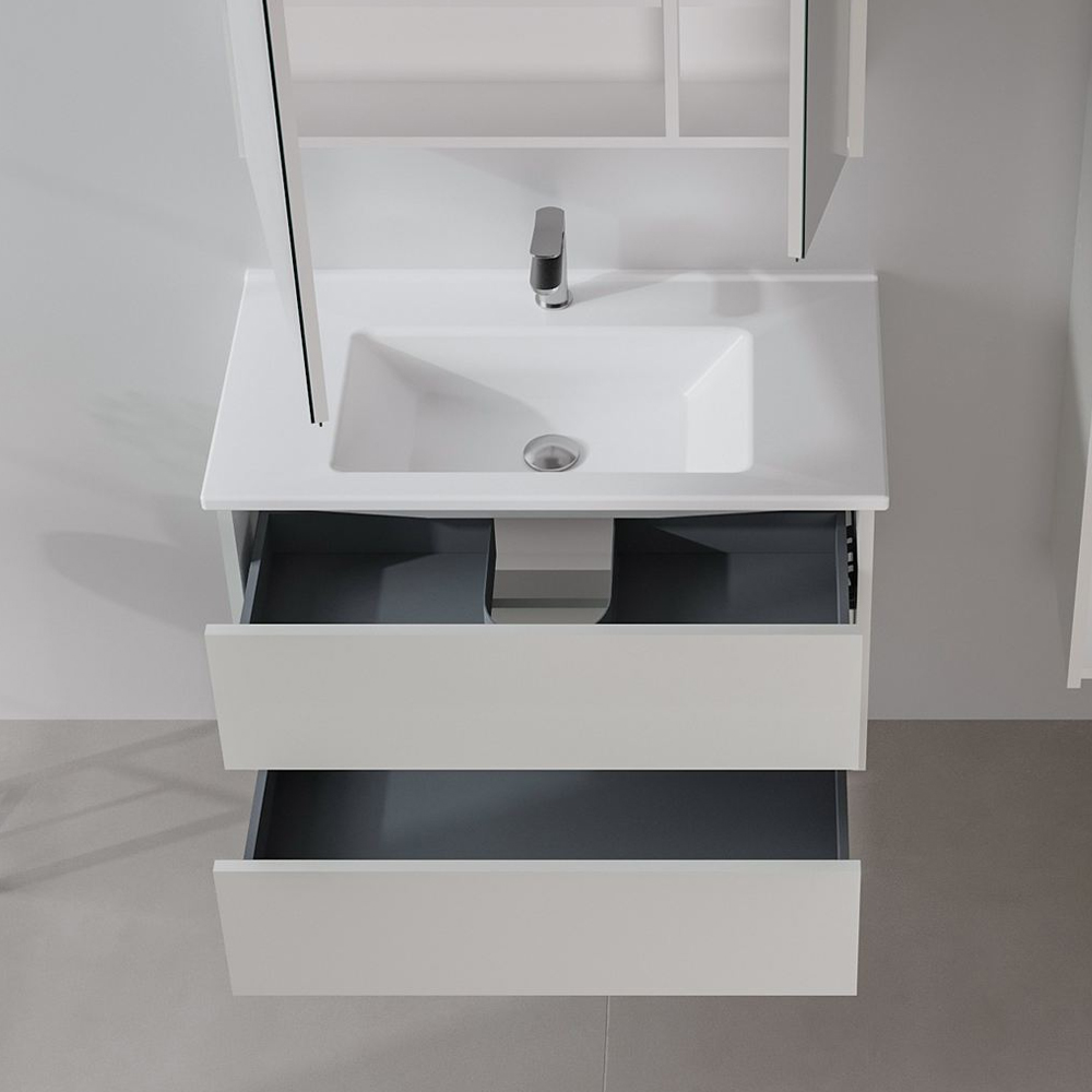 Arno Wooden Wall Mounted Vanity Unit with 2 Drawers in Cashmere