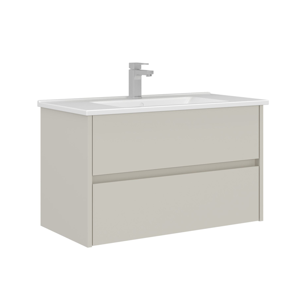 Arno Wooden Wall Mounted Vanity Unit with 2 Drawers in Cashmere