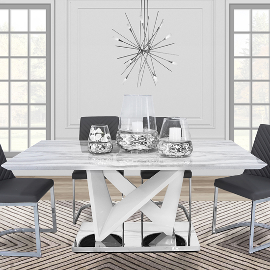 Photo of Aroow wooden dining table rectangular in white marble effect