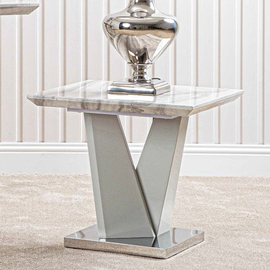 Photo of Aroow wooden end table rectangular in white marble effect