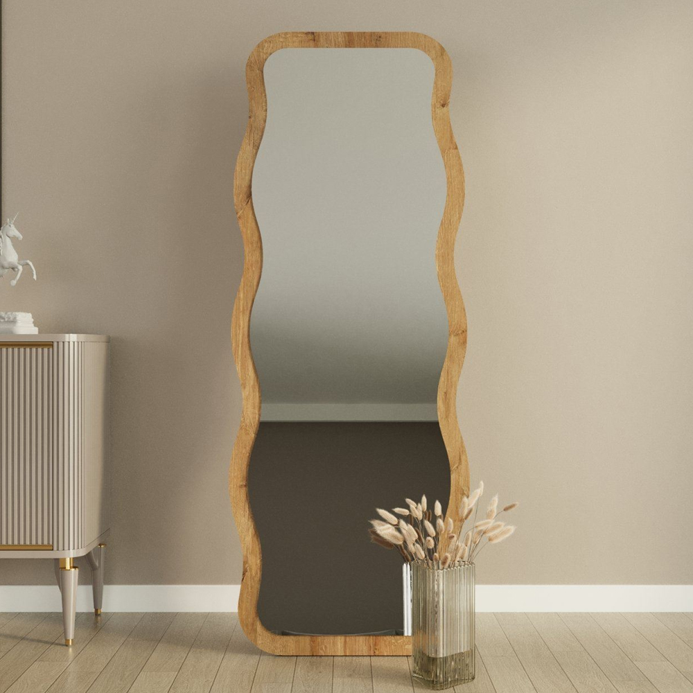 Aror Wavy Wooden Full Length Mirror in Natural