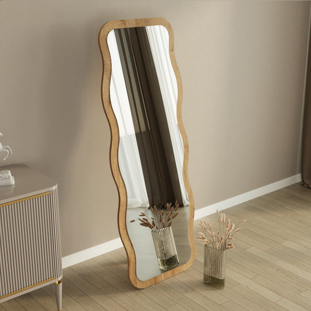 Aror Wavy Wooden Full Length Mirror in Natural
