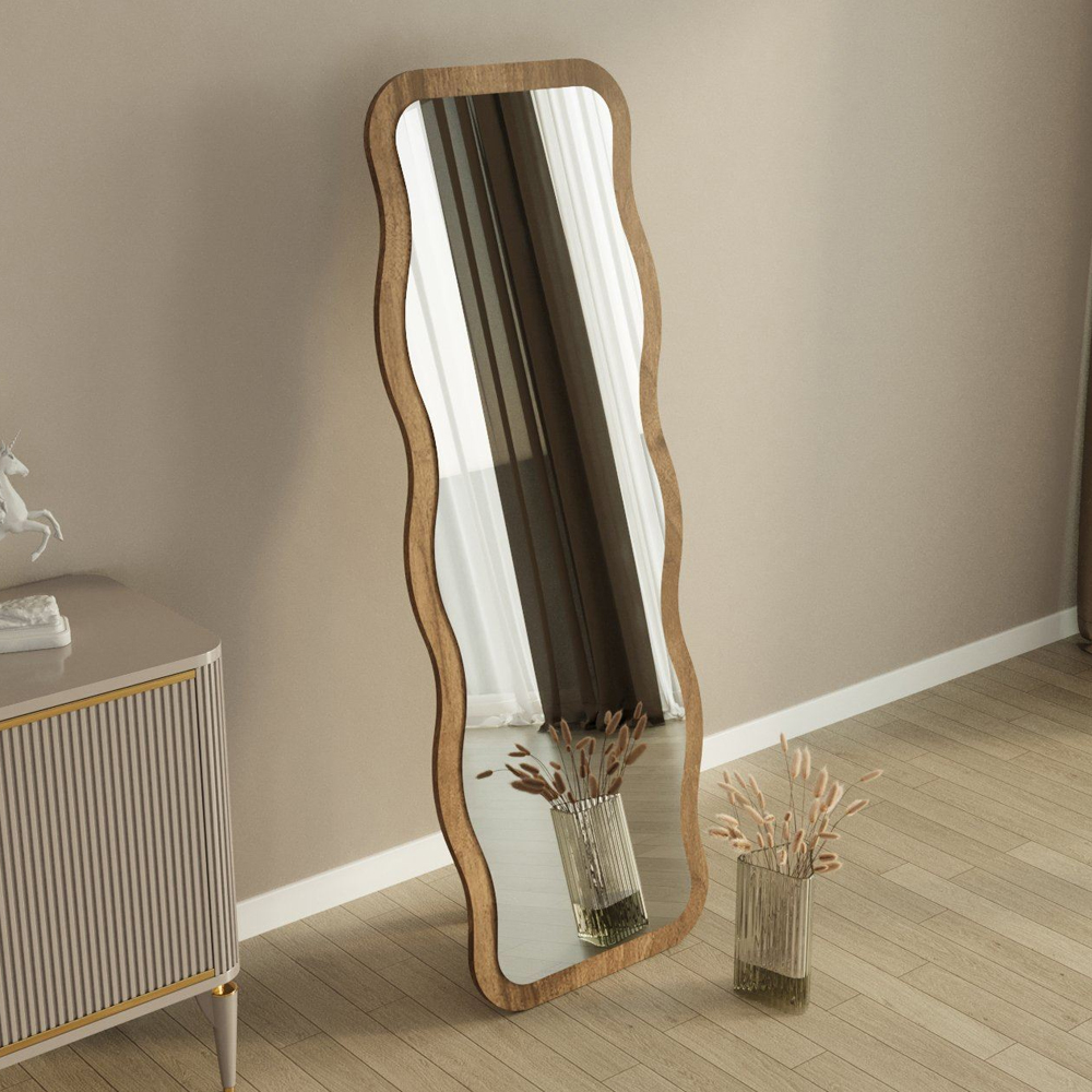 Aror Wavy Wooden Full Length Mirror in Walnut