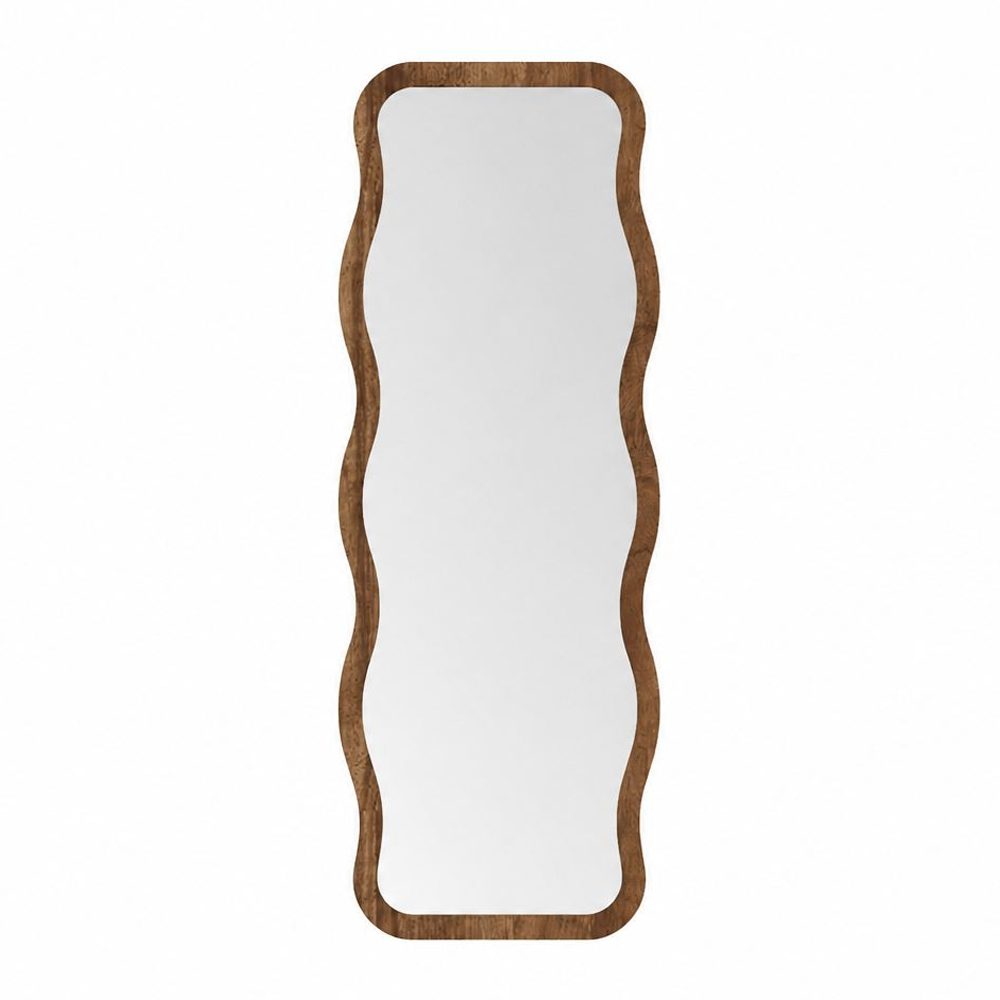 Aror Wavy Wooden Full Length Mirror in Walnut