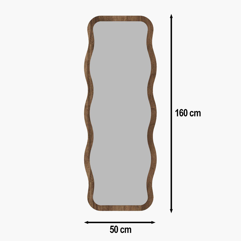 Aror Wavy Wooden Full Length Mirror in Walnut