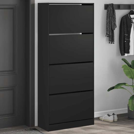 Arosa Wooden Shoe Storage Cabinet 4 Flip-Drawers In Black