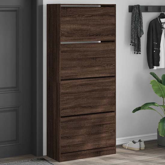 Read more about Arosa wooden shoe storage cabinet 4 flip-drawers in brown oak
