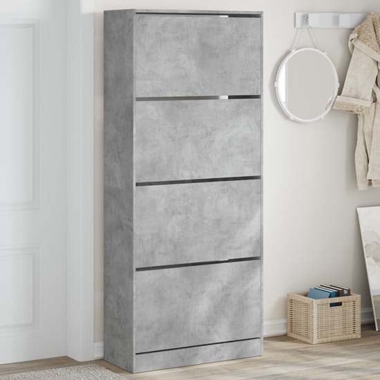 Product photograph of Arosa Wooden Shoe Storage Cabinet 4 Flip-drawers In Concrete Effect from Furniture in Fashion