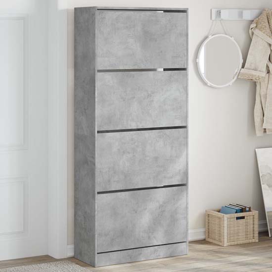 Read more about Arosa wooden shoe storage cabinet 4 flip-drawers in concrete effect