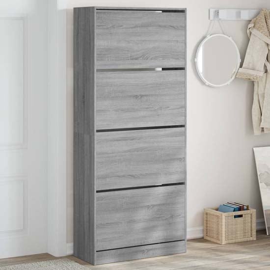 Product photograph of Arosa Wooden Shoe Storage Cabinet 4 Flip-drawers In Grey Sonoma Oak from Furniture in Fashion