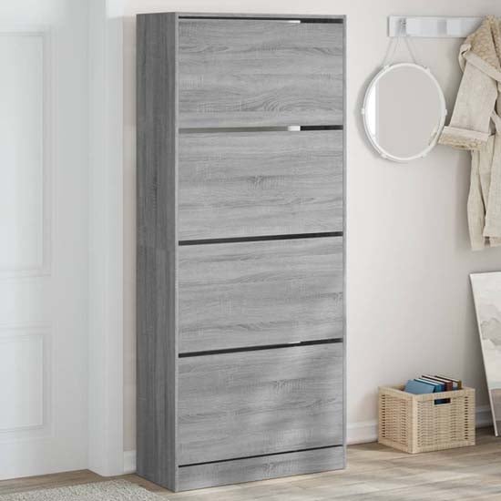 Read more about Arosa wooden shoe storage cabinet 4 flip-drawers in grey sonoma oak