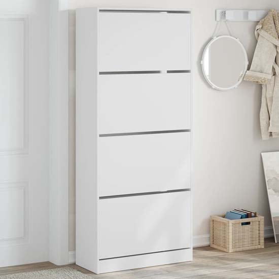 Product photograph of Arosa Wooden Shoe Storage Cabinet 4 Flip-drawers In White from Furniture in Fashion