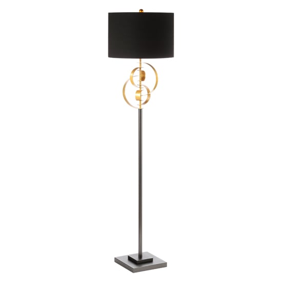 Product photograph of Arras Black Linen Shade Floor Lamp With Gold Leaf Metal Base from Furniture in Fashion