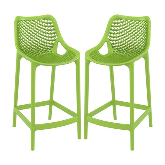 Photo of Arrochar outdoor green polypropylene bar stools in pair