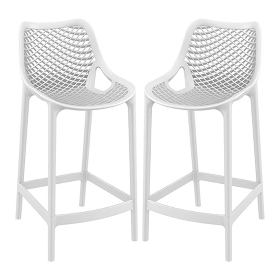 Photo of Arrochar outdoor white polypropylene bar stools in pair