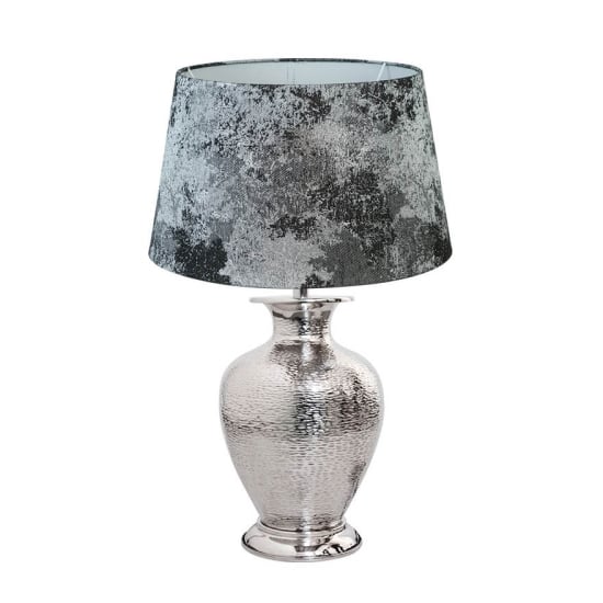 Photo of Arrow linen empire shade hammered table lamp with nickel base