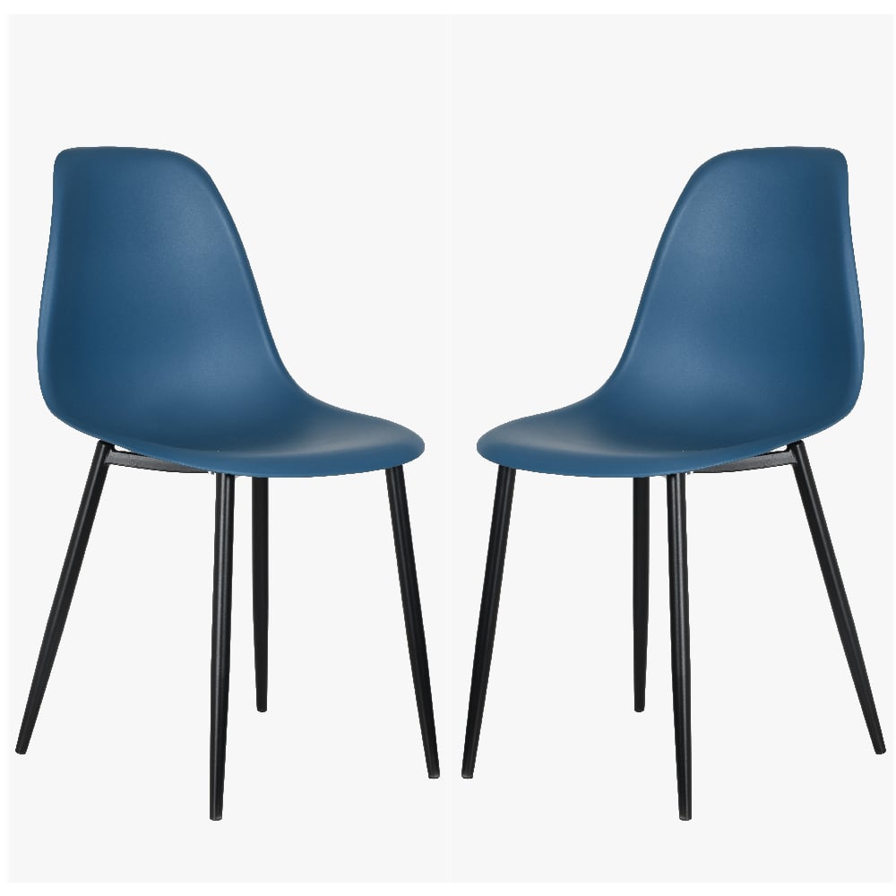 Arta Curve Blue Plastic Seat Dining Chairs In Pair