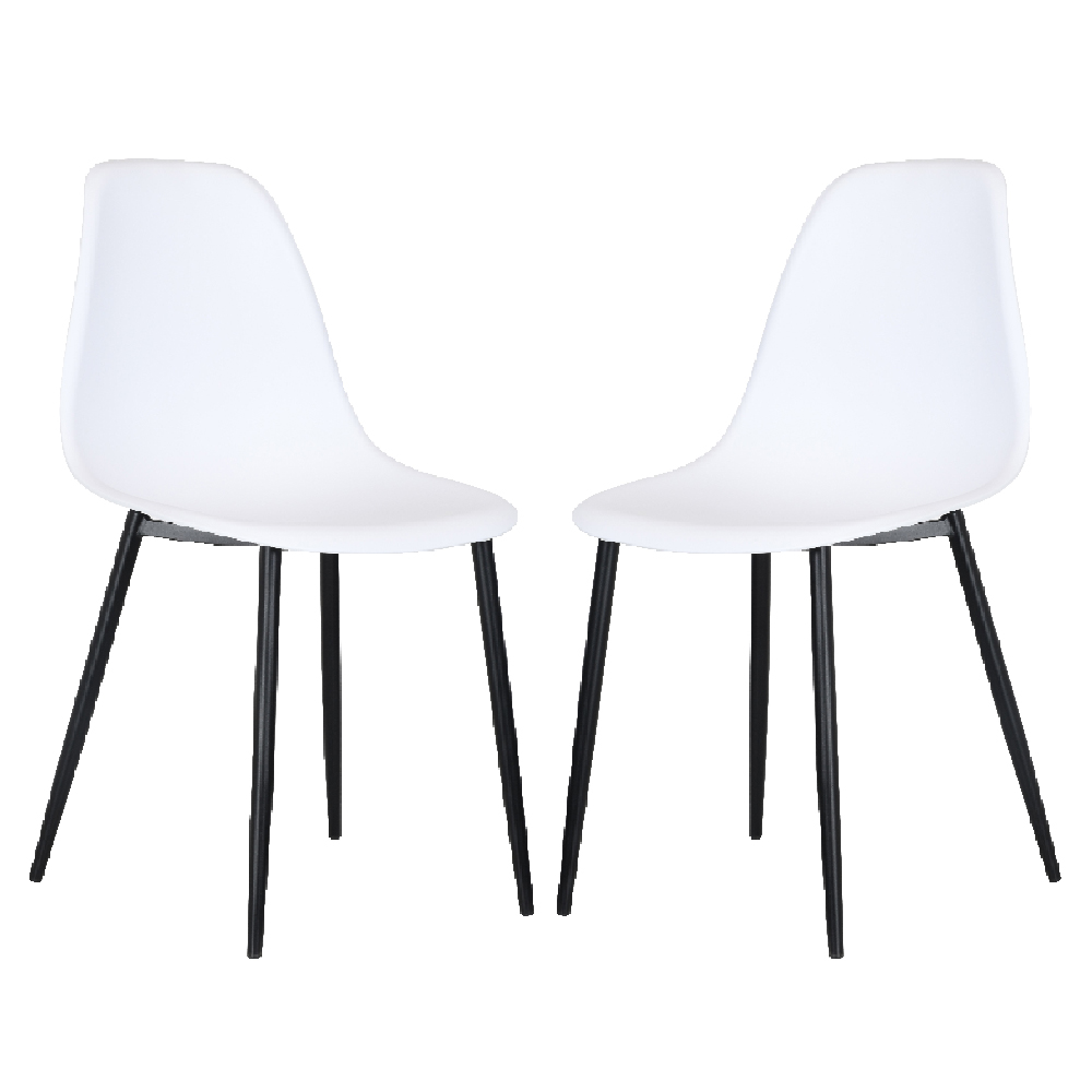 Arta Curve White Plastic Seat Dining Chairs In Pair