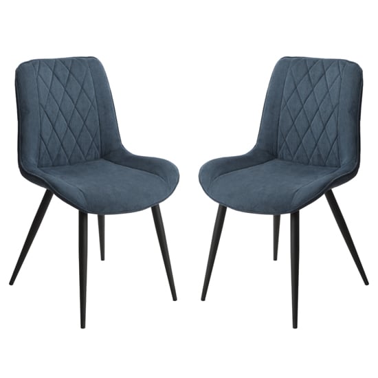 Arta Diamond Stitch Blue Fabric Dining Chairs In Pair