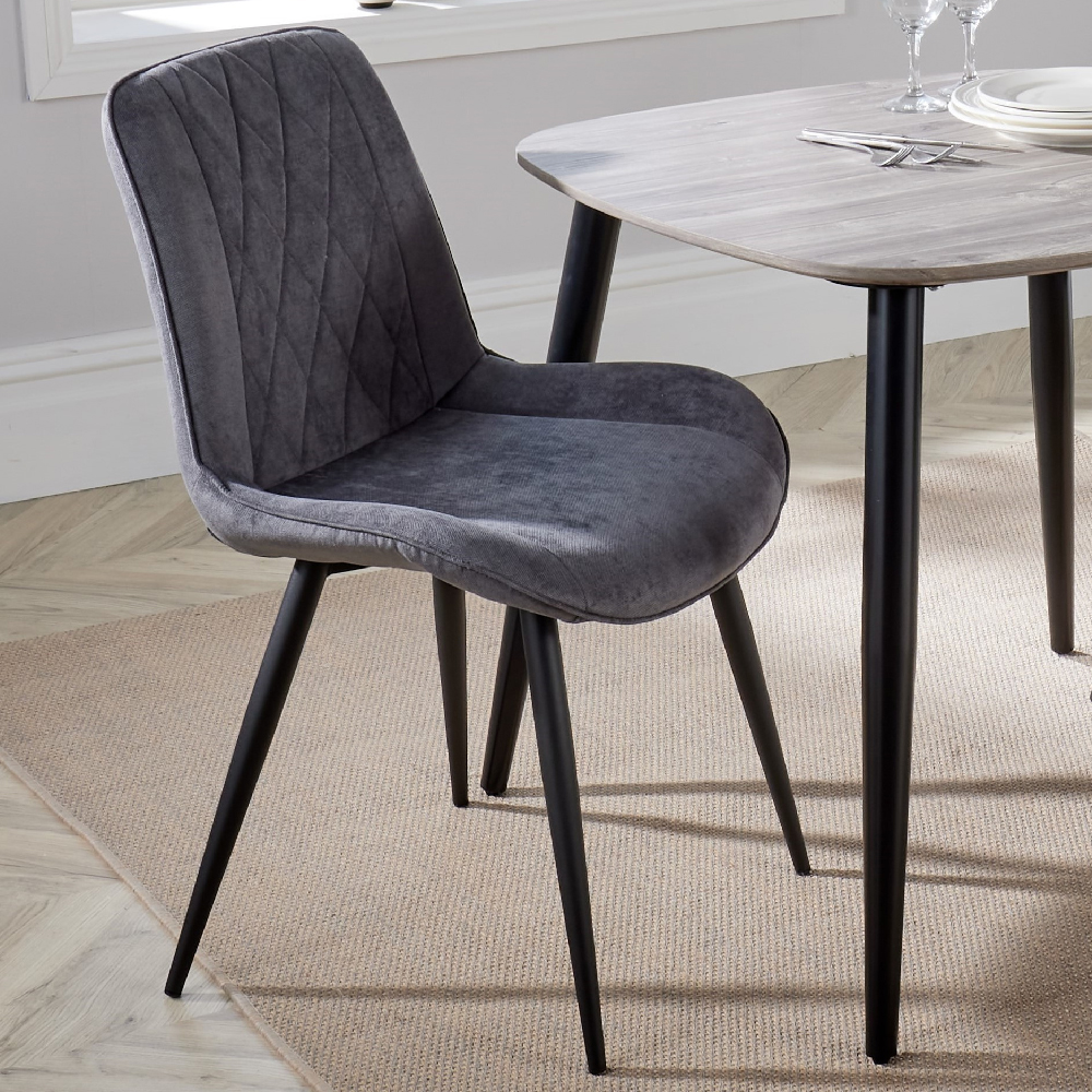 Arta Diamond Stitch Dark Grey Fabric Dining Chairs In Pair