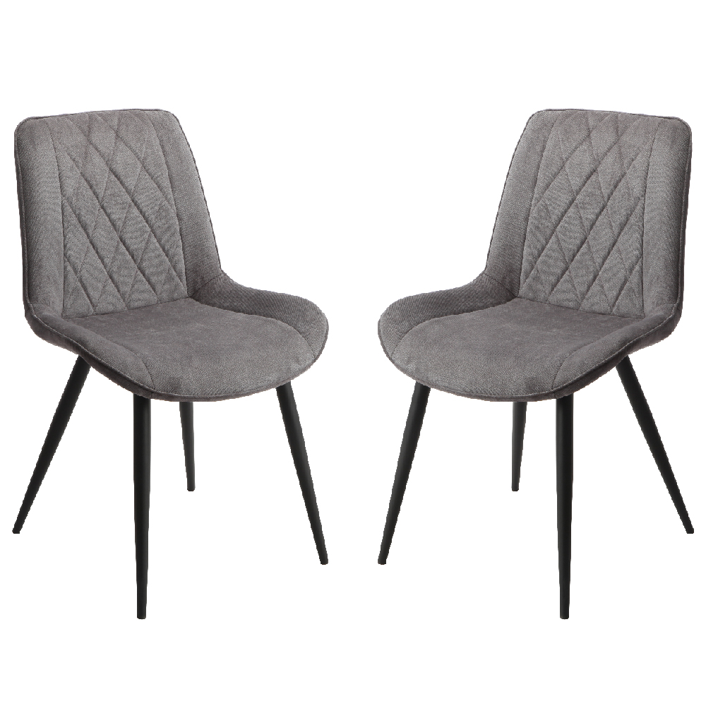 Product photograph of Arta Diamond Stitch Dark Grey Fabric Dining Chairs In Pair from Furniture in Fashion