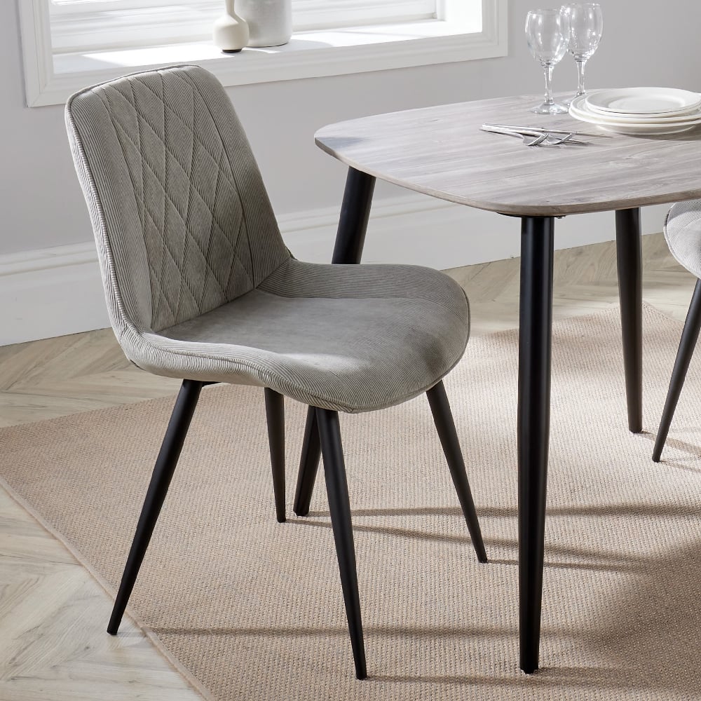 Arta Diamond Stitch Light Grey Fabric Dining Chairs In Pair