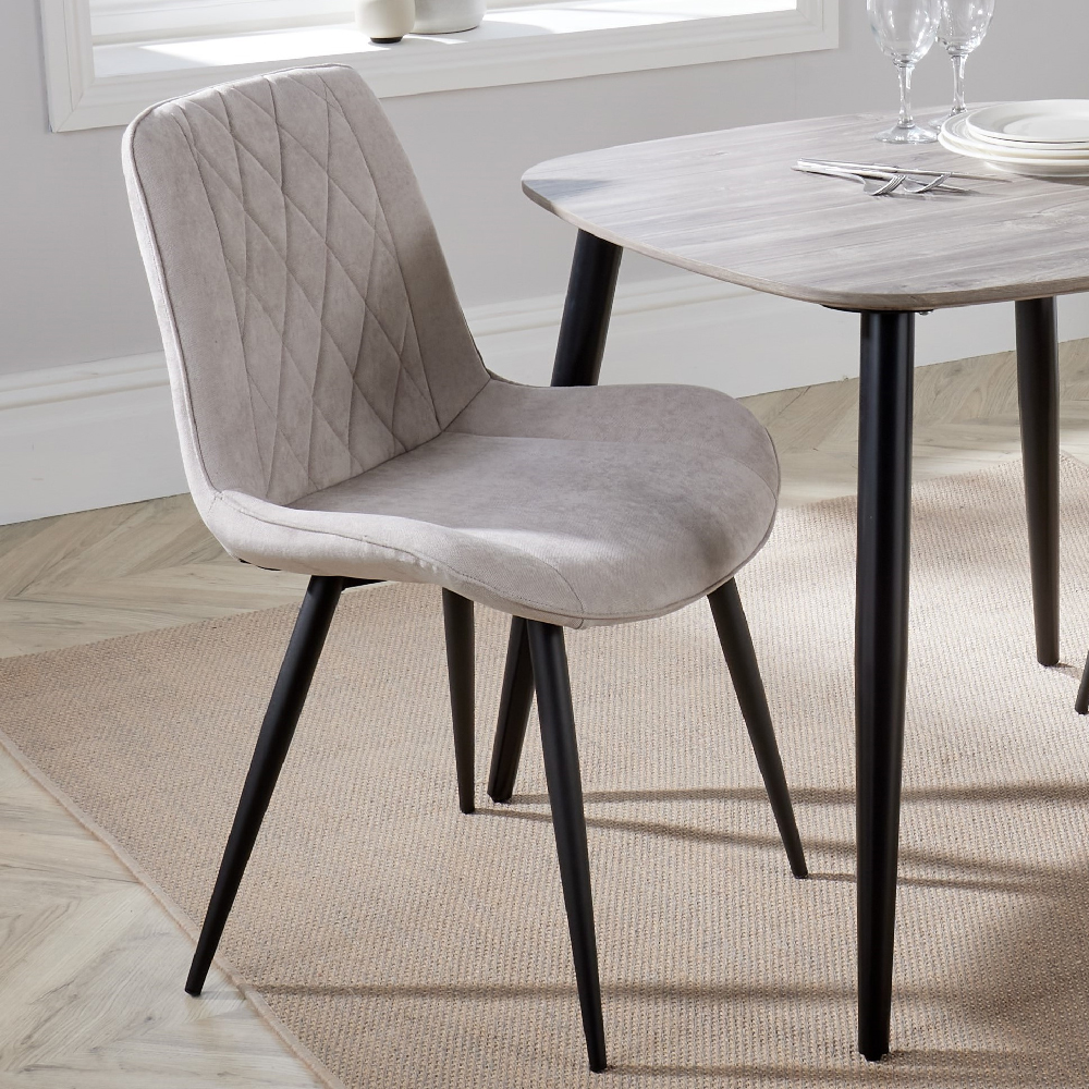 Arta Diamond Stitch Natural Fabric Dining Chairs In Pair