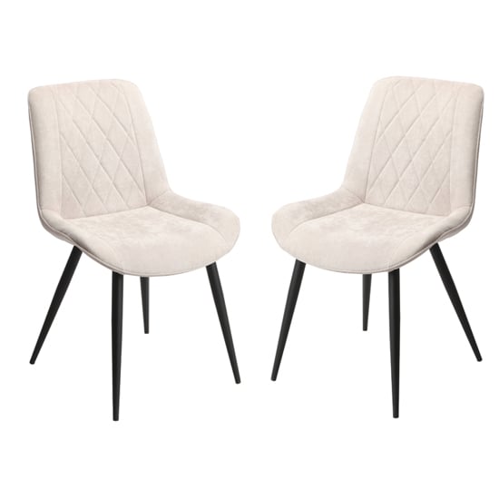Arta Diamond Stitch Natural Fabric Dining Chairs In Pair