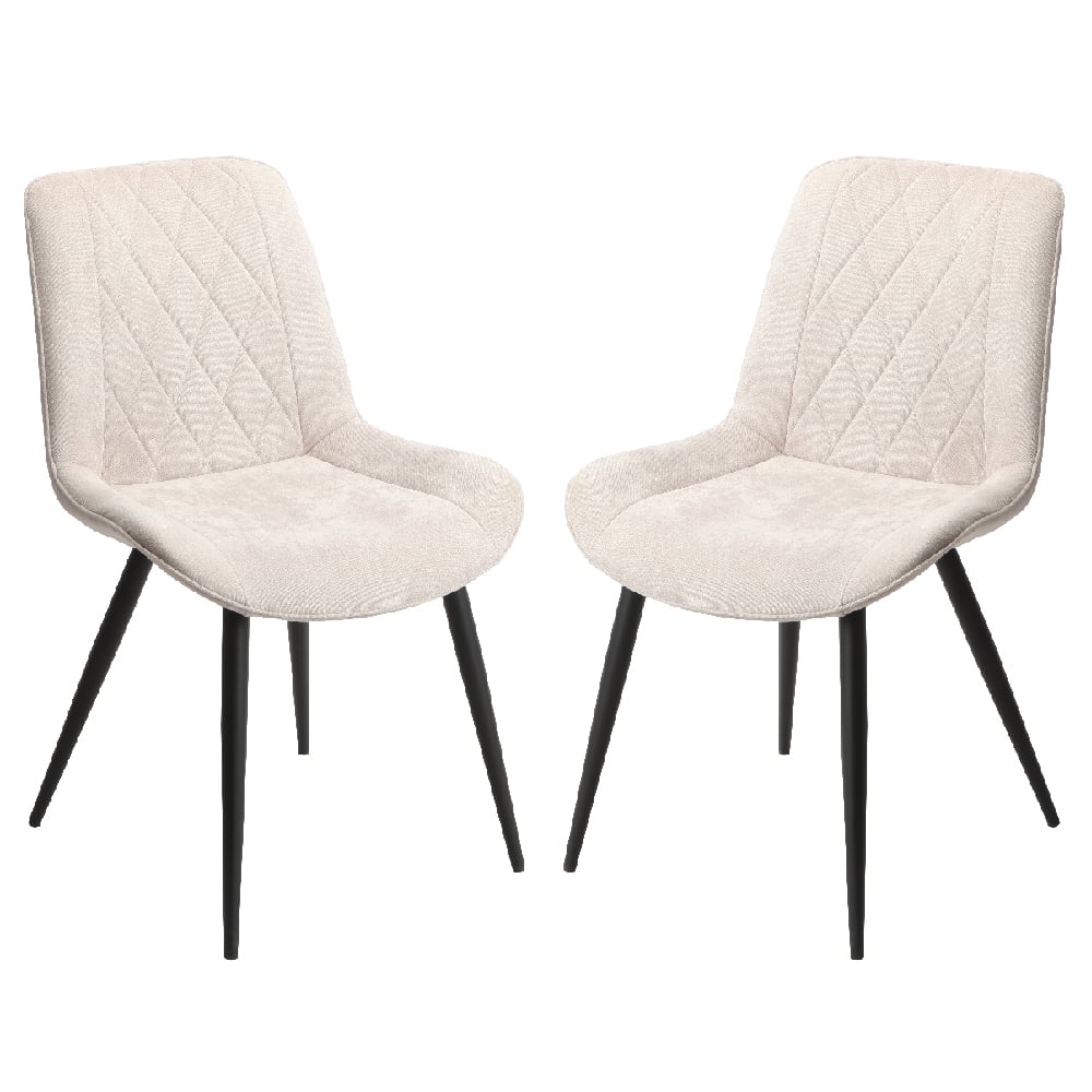 Arta Diamond Stitch Natural Fabric Dining Chairs In Pair