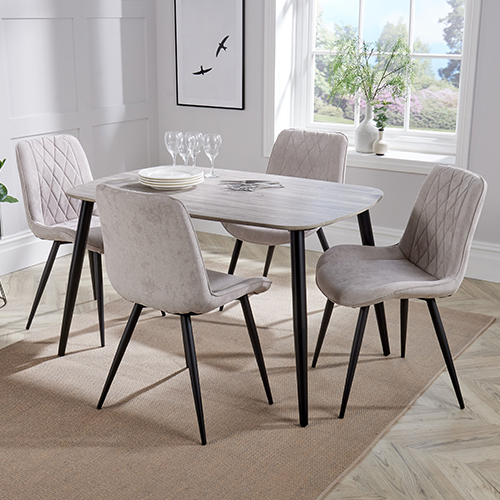 Arta Dining Table In Grey Oak With 4 Natural Diamond Chairs