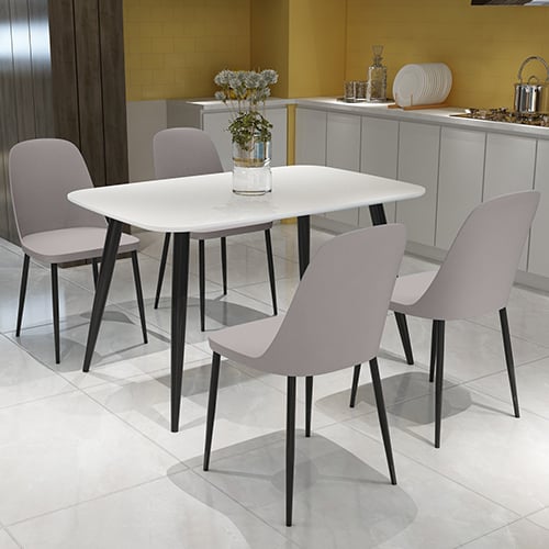Arta Dining Table In White With 4 Curve Calico Chairs