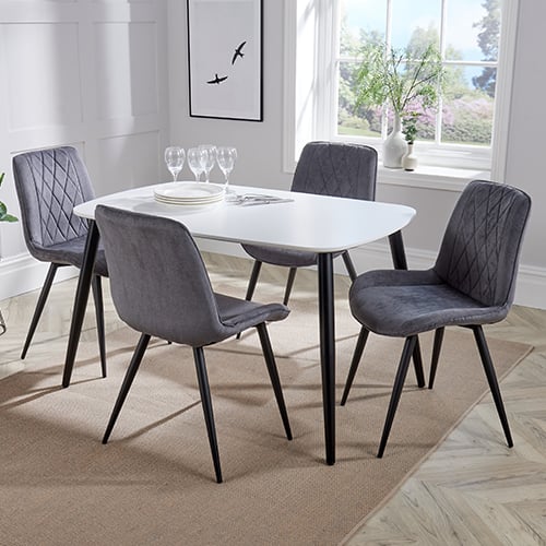 Product photograph of Arta Dining Table In White With 4 Dark Grey Diamond Chairs from Furniture in Fashion