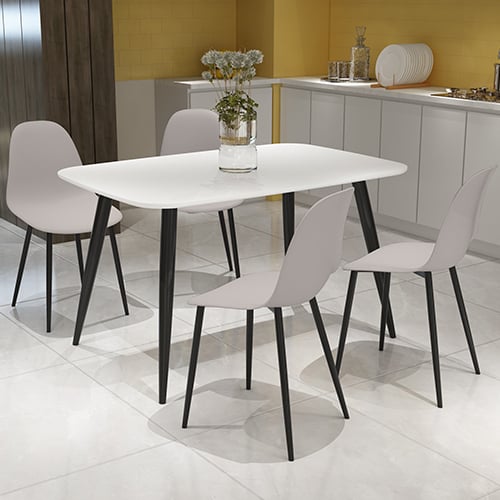 Arta Dining Table In White With 4 Duo Calico Chairs