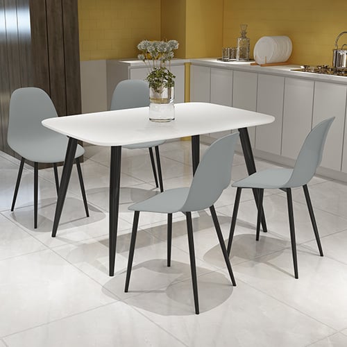 Arta Dining Table In White With 4 Duo Grey Chairs