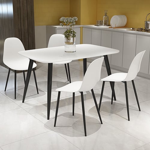 Arta Dining Table In White With 4 Duo White Chairs