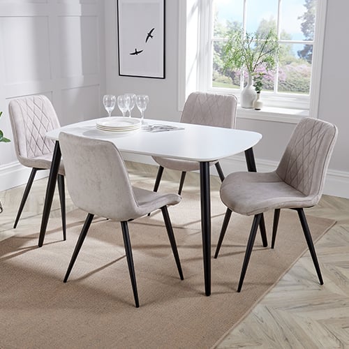 Arta Dining Table In White With 4 Natural Diamond Chairs