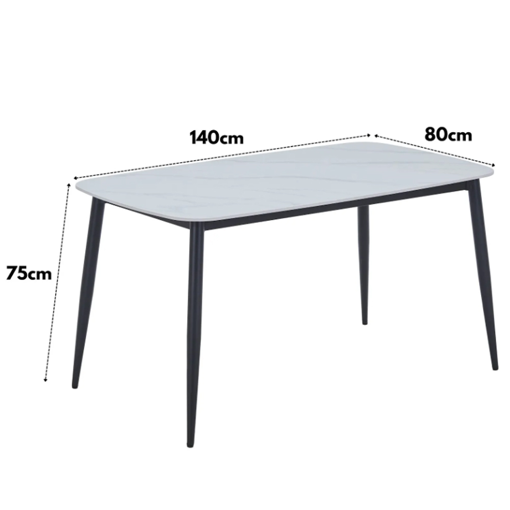 Arta Gloss White Rectangular Sintered Stone Dining Table with 4 Light Grey Plastic Chairs