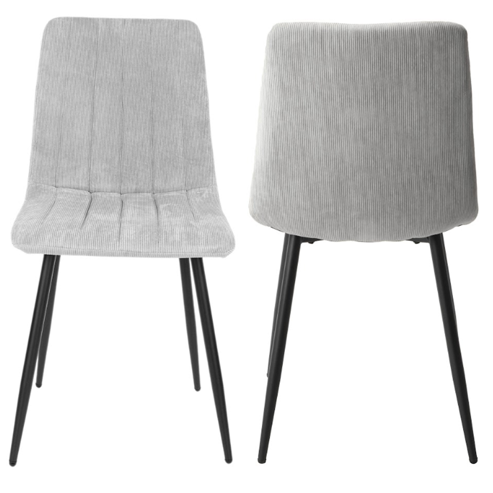 Arta Gloss White Rectangular Sintered Stone Dining Table with 4 Light Grey Straight Stitch Fabric Chairs