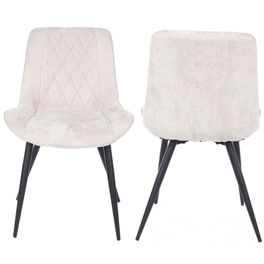 Arta Gloss White Rectangular Sintered Stone Dining Table with 4 Natural Diamond Stitch Fabric Chairs