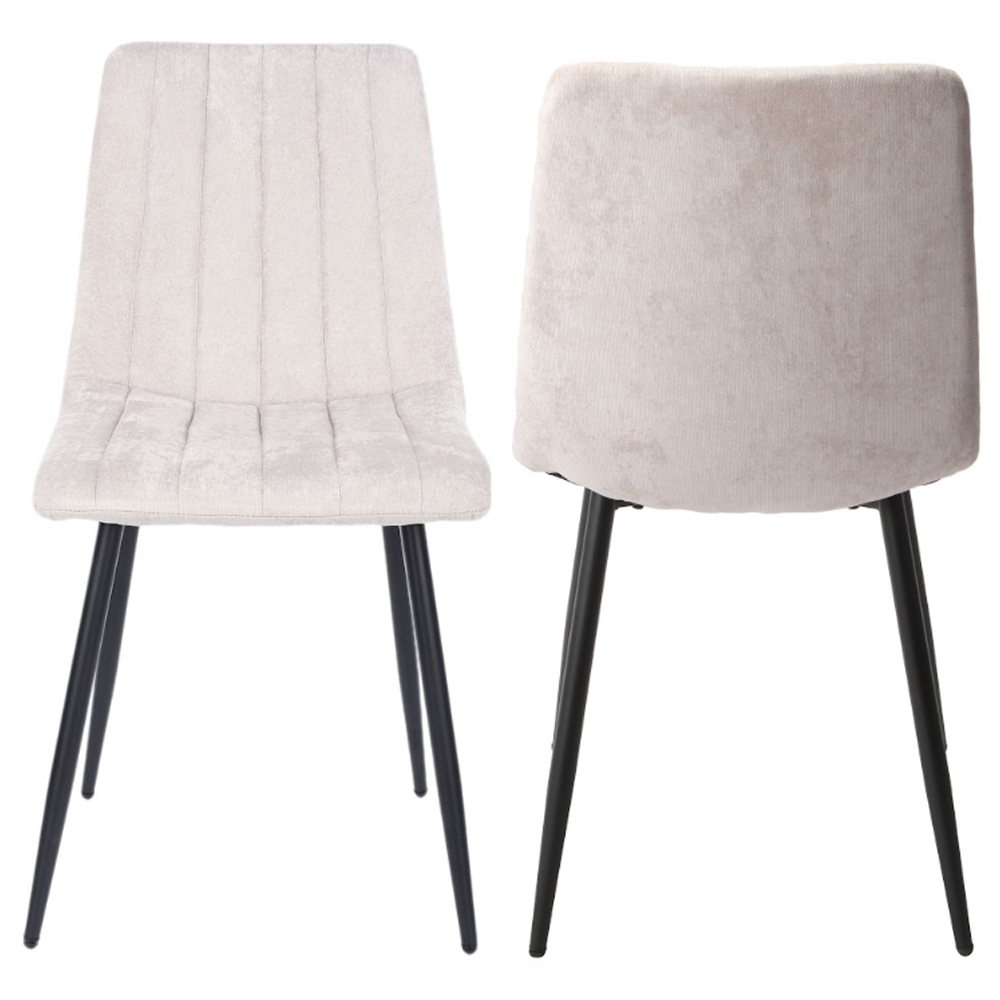 Arta Gloss White Square Sintered Stone Dining Table with 2 Natural Straight Stitch Fabric Chairs