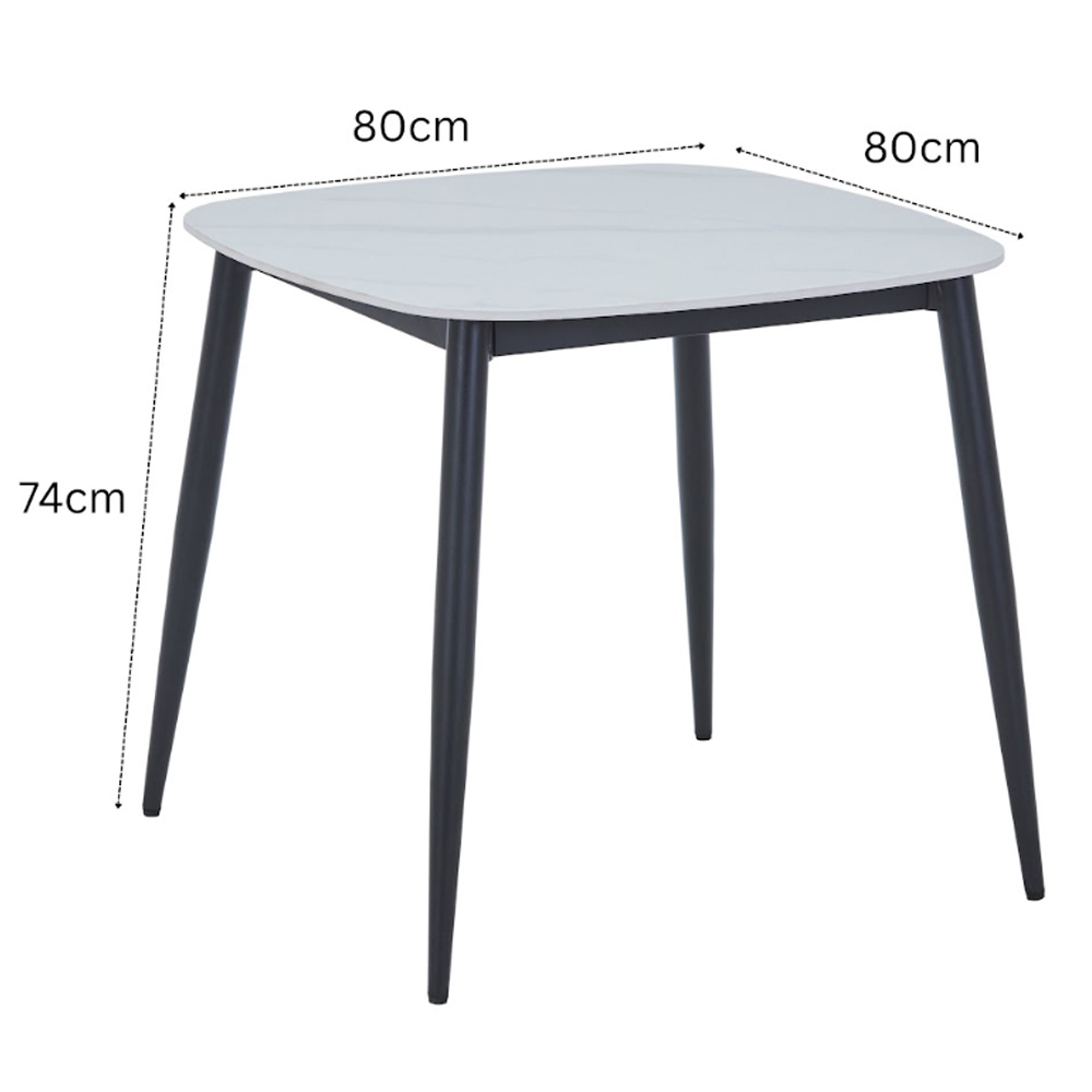 Arta Gloss White Square Sintered Stone Dining Table with 2 Natural Straight Stitch Fabric Chairs