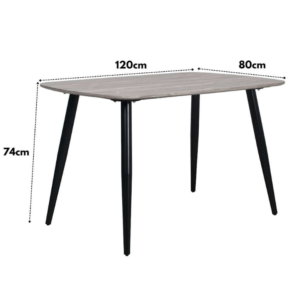Arta Grey Oak Rectangular Wooden Dining Table with 4 Swivel Light Grey Fabric Chairs