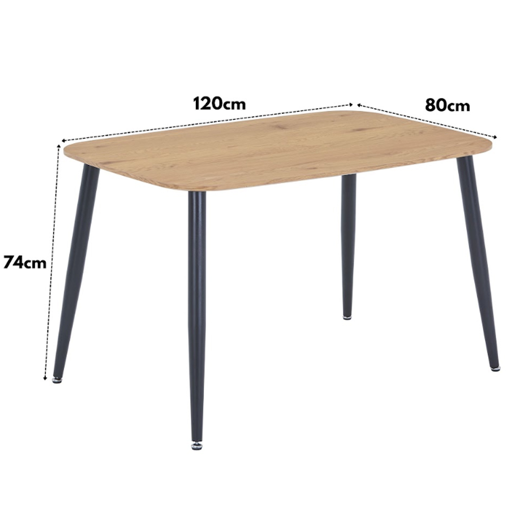 Arta Oak Rectangular Wooden Dining Table with 4 Blue Straight Stitch Fabric Chairs