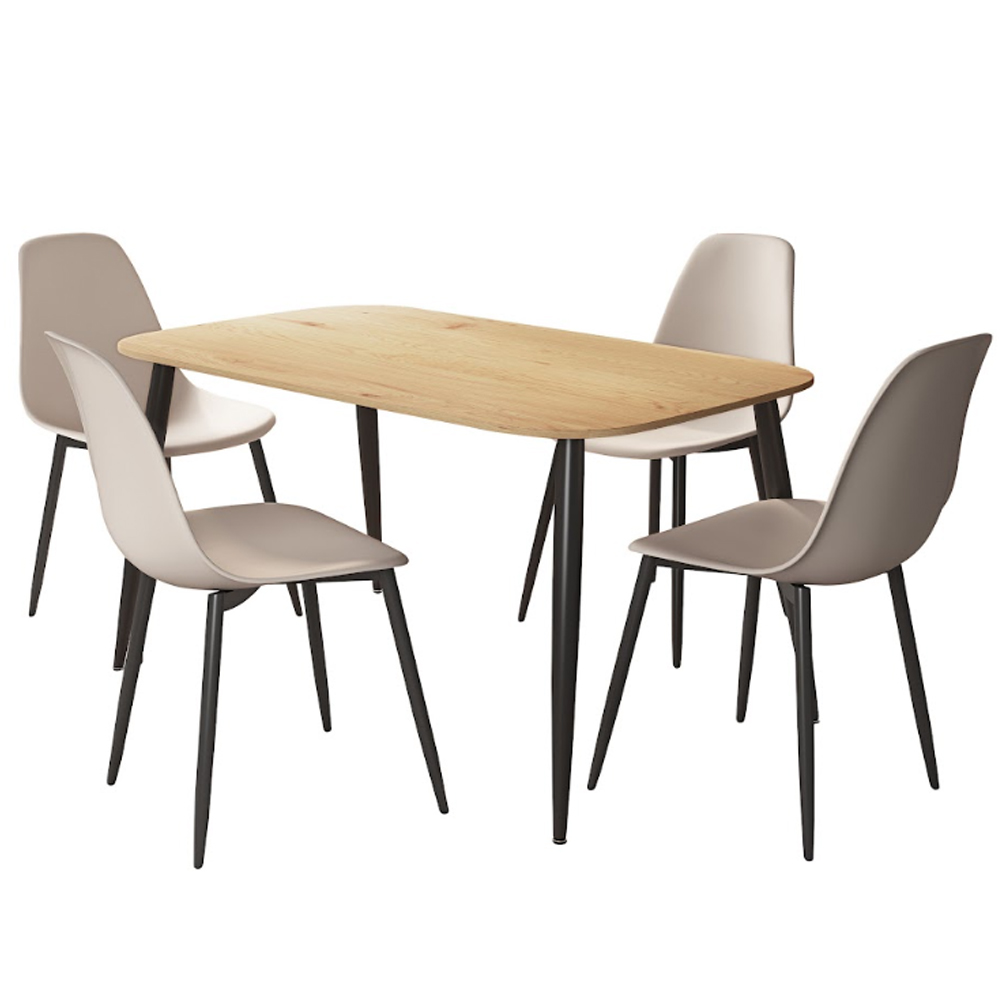 Arta Oak Rectangular Wooden Dining Table with 4 Calico Plastic Chairs